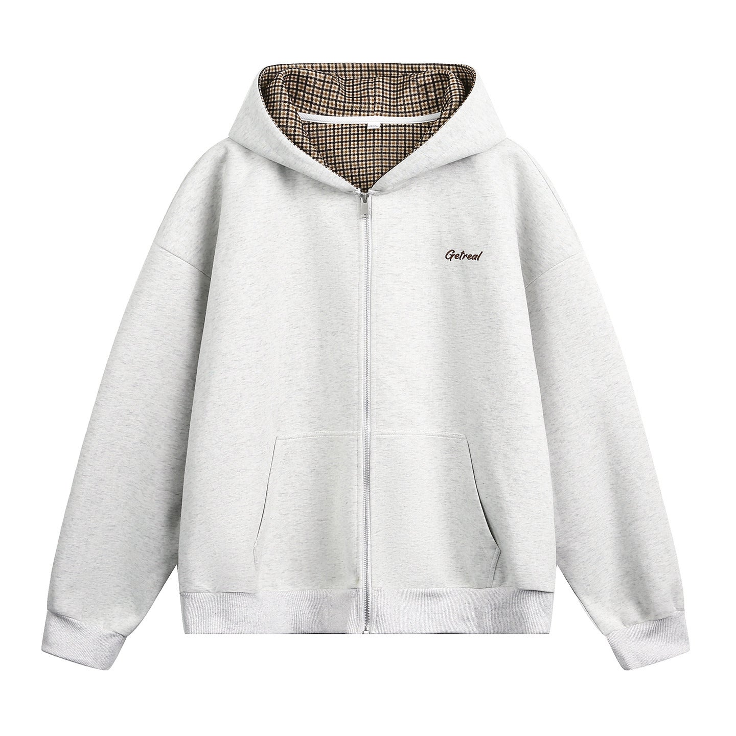 Houndstooth Contrast Color Inner Hooded Sweater Men's Autumn