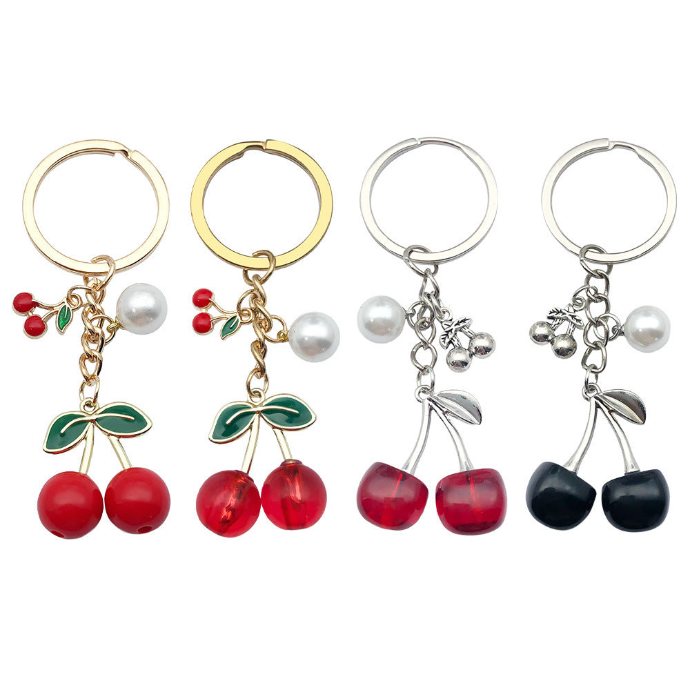 White K Key Chain Pearl Transparent Resin Black Cherry Keychain