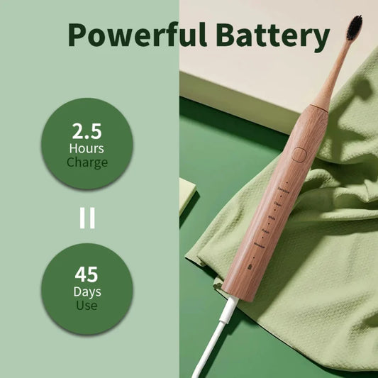Sonic Electric Toothbrush Eco-friendly Bamboo Smart 5 Mode USB Fast Charge IPX7 Waterproof Soft Home Teeth Whitening Gift Set