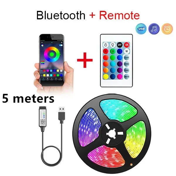 RGB LED Strip Lights Smart Bluetooth 24Key Remote Flexible Diode Lamp Tape SMD 5050 30LEDs/M For Room Home Decor TV Backlight
