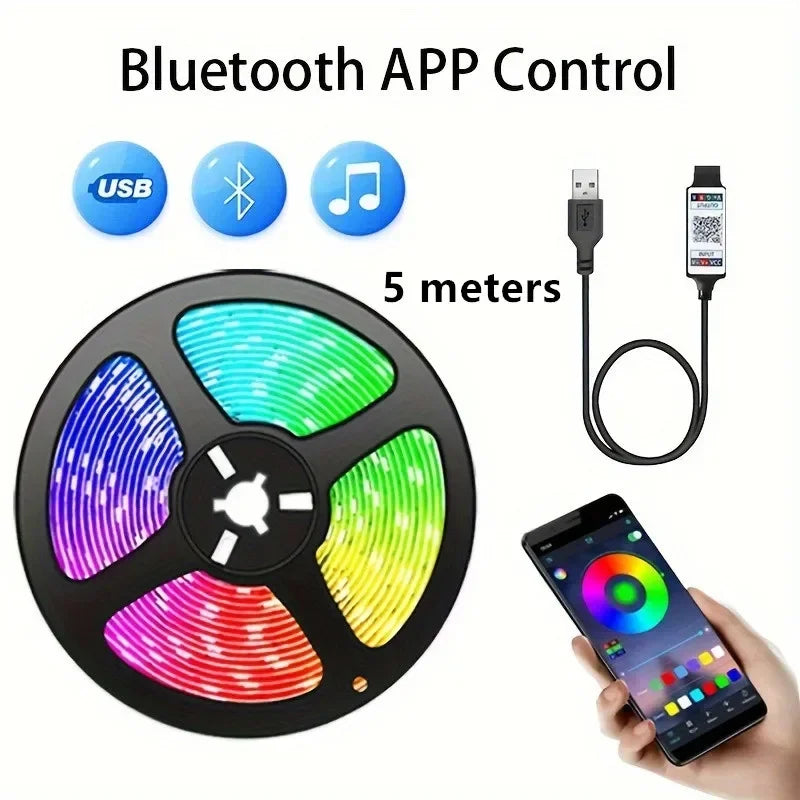 Smart RGB 5050 LED Wall Strip Lights Bluetooth Music Sync APP Remote Flexible Ribbon for TV Backlight Bedroom Home Party Decor