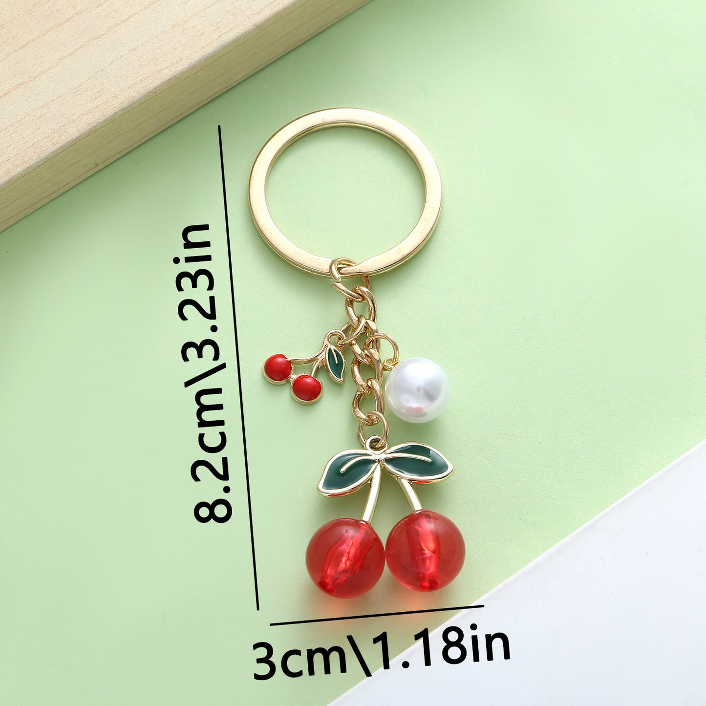 White K Key Chain Pearl Transparent Resin Black Cherry Keychain