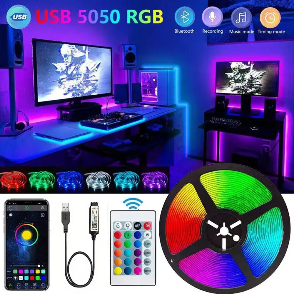 RGB LED Strip Lights Smart Bluetooth 24Key Remote Flexible Diode Lamp Tape SMD 5050 30LEDs/M For Room Home Decor TV Backlight