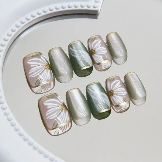 10pcs Handmade Wearable Nails With Tool Kit Cute Sweet Elegant Nail Patch Artificial False Nail Manicure Art Gift Removable