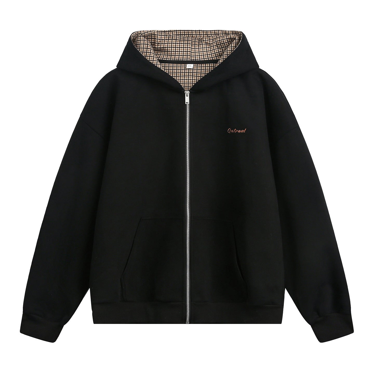 Houndstooth Contrast Color Inner Hooded Sweater Men's Autumn