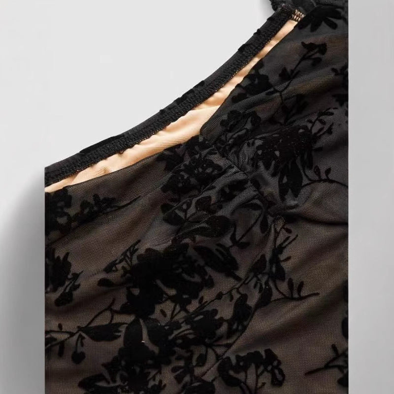 Black Floral Lace A- Line Short Top Skirt