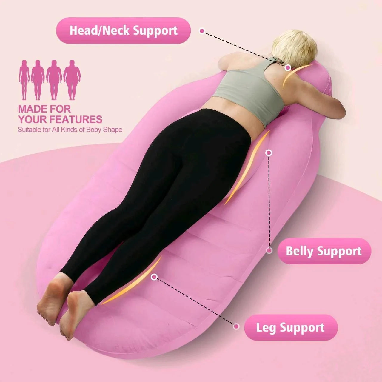 Flocked PVC O-type Inflatable Pregnancy Pillow Yoga Mat Mattress Pregnancy Maternity Bed Pillow Sleeping Mat with air pump