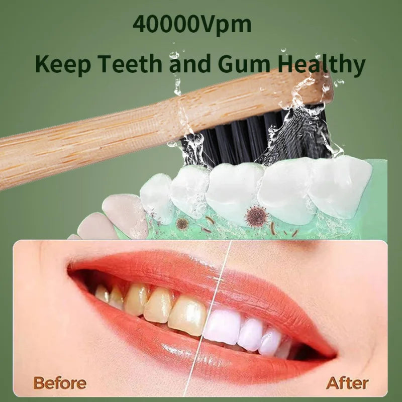 Sonic Electric Toothbrush Eco-friendly Bamboo Smart 5 Mode USB Fast Charge IPX7 Waterproof Soft Home Teeth Whitening Gift Set