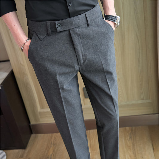 Men's Brown Suit Pants Waist Stretch Design Slim-fitting Small Straight Casual