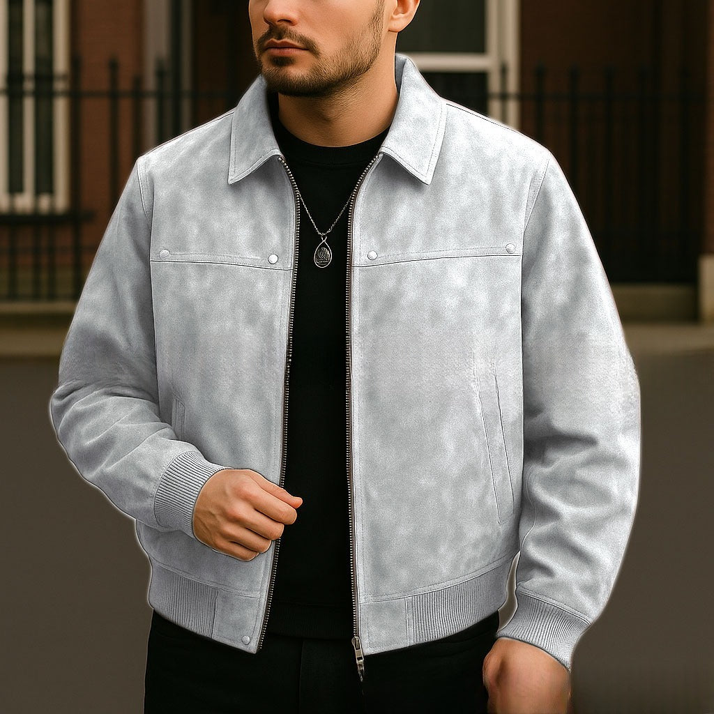 Vintage Brown Lapel Men's Leather Overcoat Jacket