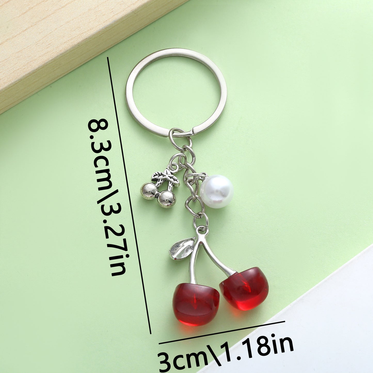 White K Key Chain Pearl Transparent Resin Black Cherry Keychain