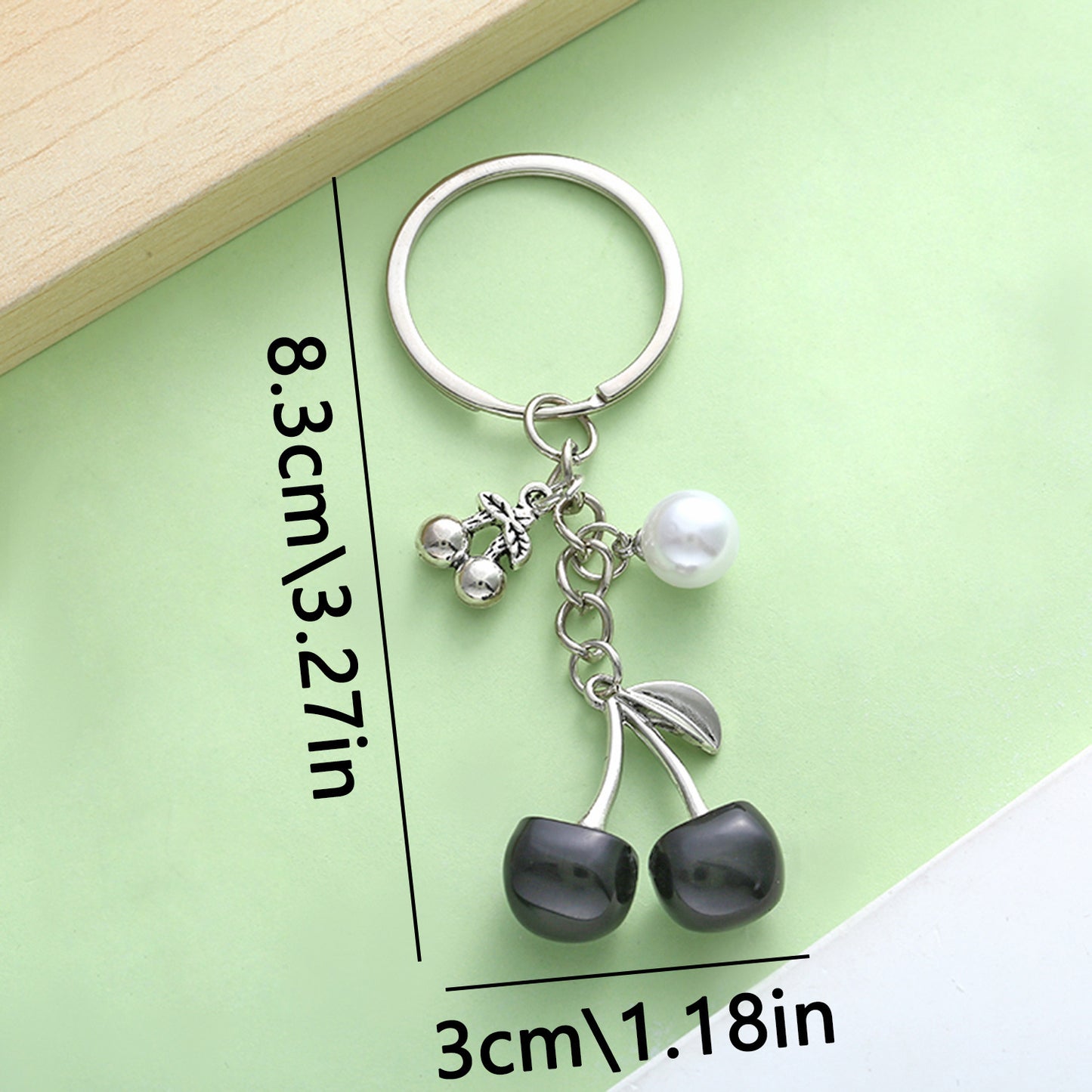 White K Key Chain Pearl Transparent Resin Black Cherry Keychain