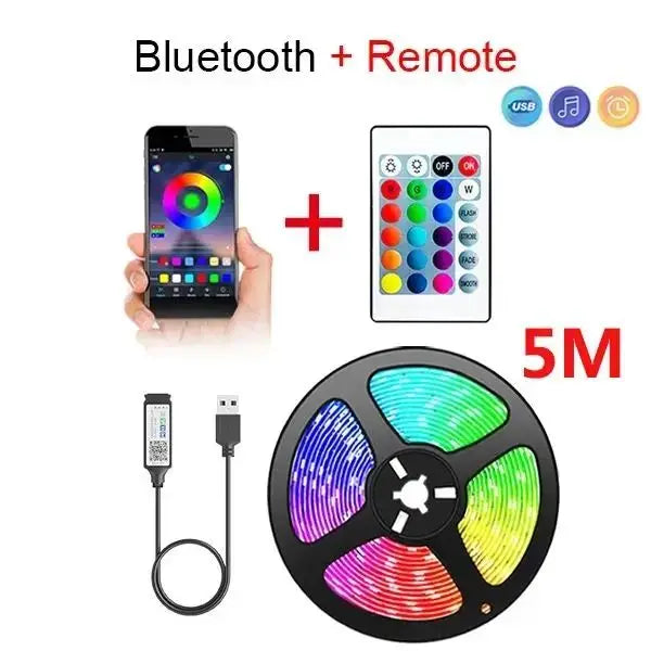RGB LED Strip Lights Smart Bluetooth 24Key Remote Flexible Diode Lamp Tape SMD 5050 30LEDs/M For Room Home Decor TV Backlight
