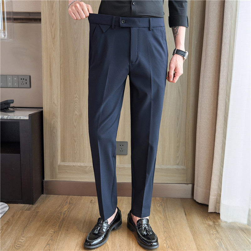 Men's Brown Suit Pants Waist Stretch Design Slim-fitting Small Straight Casual