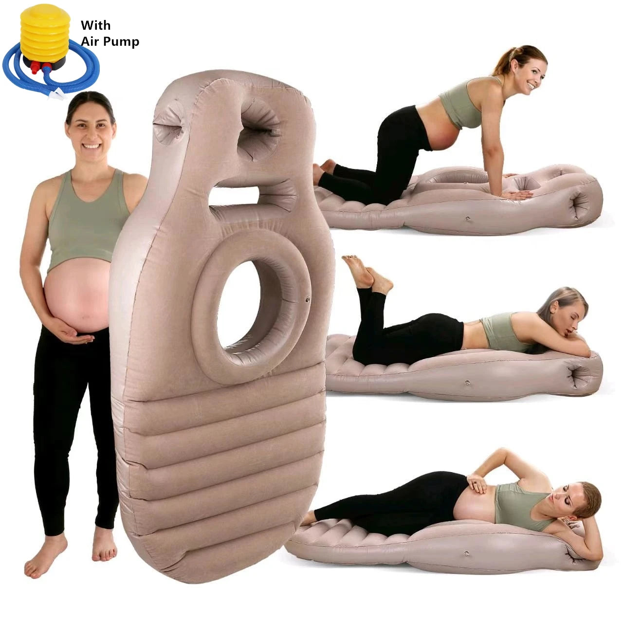 Flocked PVC O-type Inflatable Pregnancy Pillow Yoga Mat Mattress Pregnancy Maternity Bed Pillow Sleeping Mat with air pump