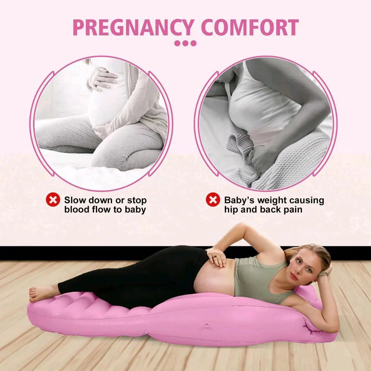Flocked PVC O-type Inflatable Pregnancy Pillow Yoga Mat Mattress Pregnancy Maternity Bed Pillow Sleeping Mat with air pump