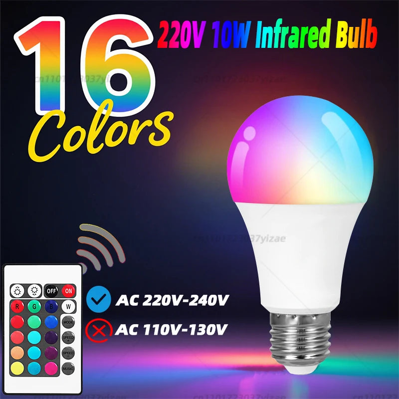 RGBW 4-Color 220V Infrared LED Bulb with Remote Control - RGB + Cool White Lighting, Adjustable Modes, Easy Operation for Home/P